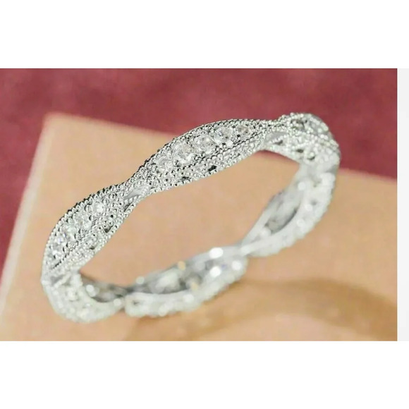 1 Ct Pave 18k Gold Plated Simulated Diamond‎ Eternity Wedding Band Ring, Size 9 - Picture 6 of 11